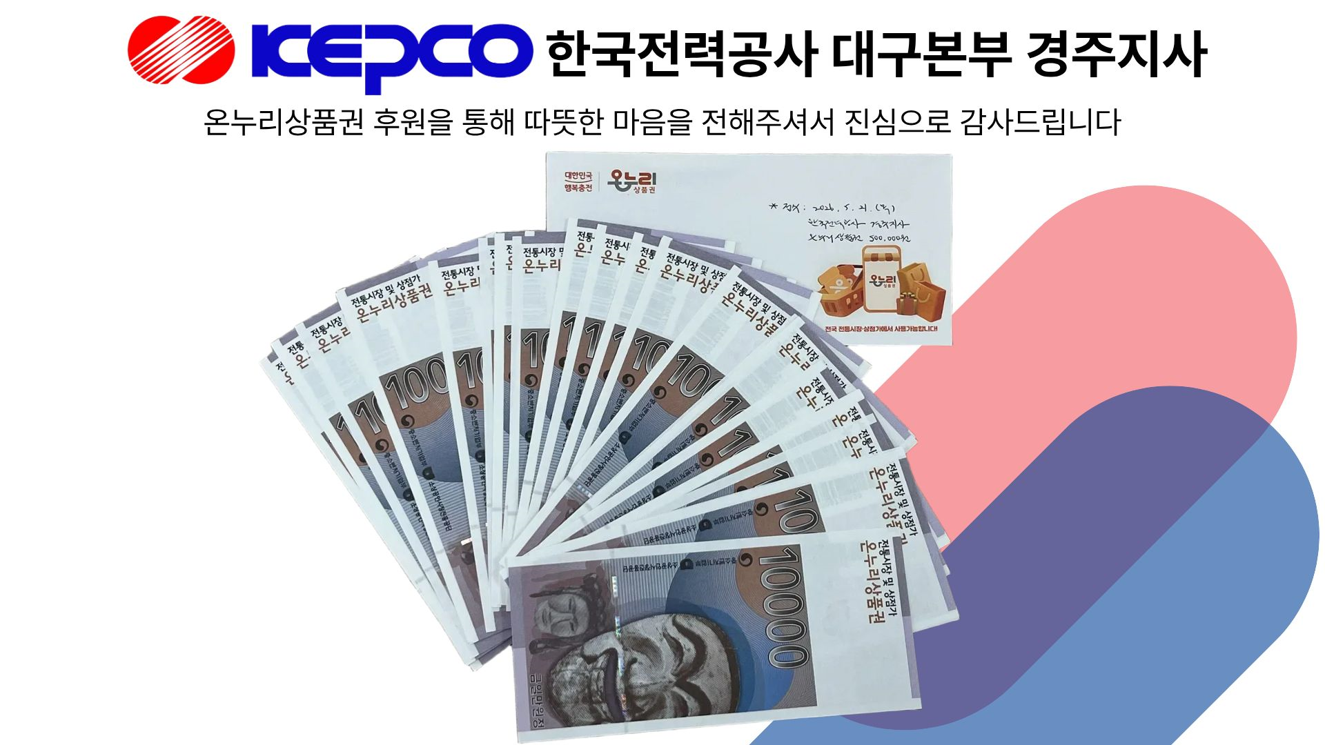 2026년 5월 한국전력공사 대구본부 경주지사 온누리상품권 전달